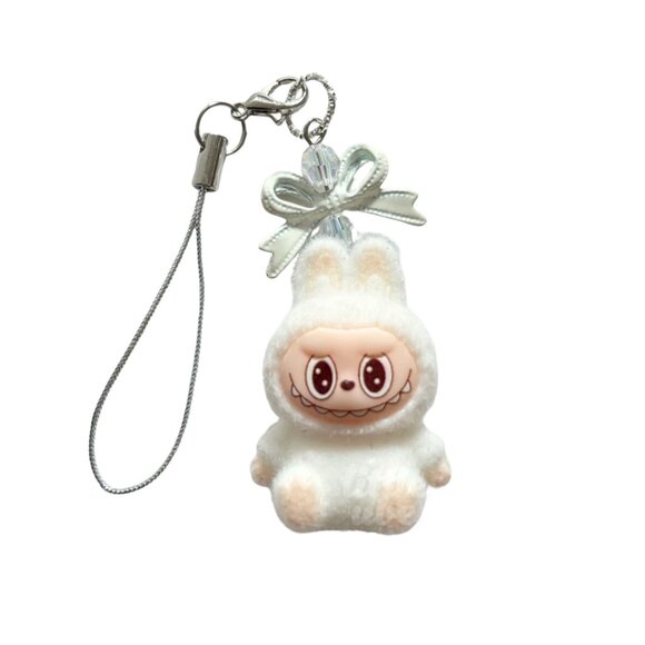 [SET OF 4] Mini Flocked Monster Keychain / Phone Charm - Sitting figure - Picture 2 of 5